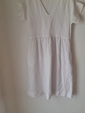Beautiful Romantic Boho Classic White V-Neck Crop Top Dress Sz M 100% Cotton
